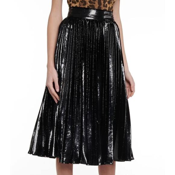 NWT Dolce & Gabbana Black Pleated Midi Skirt in Flowing Lamé Velvet  IT 38 US XS - Picture 6 of 13